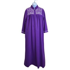 Nicole Wior Purple Embroidered Floral‎ Terry Cloth Lounger Robe Gown L